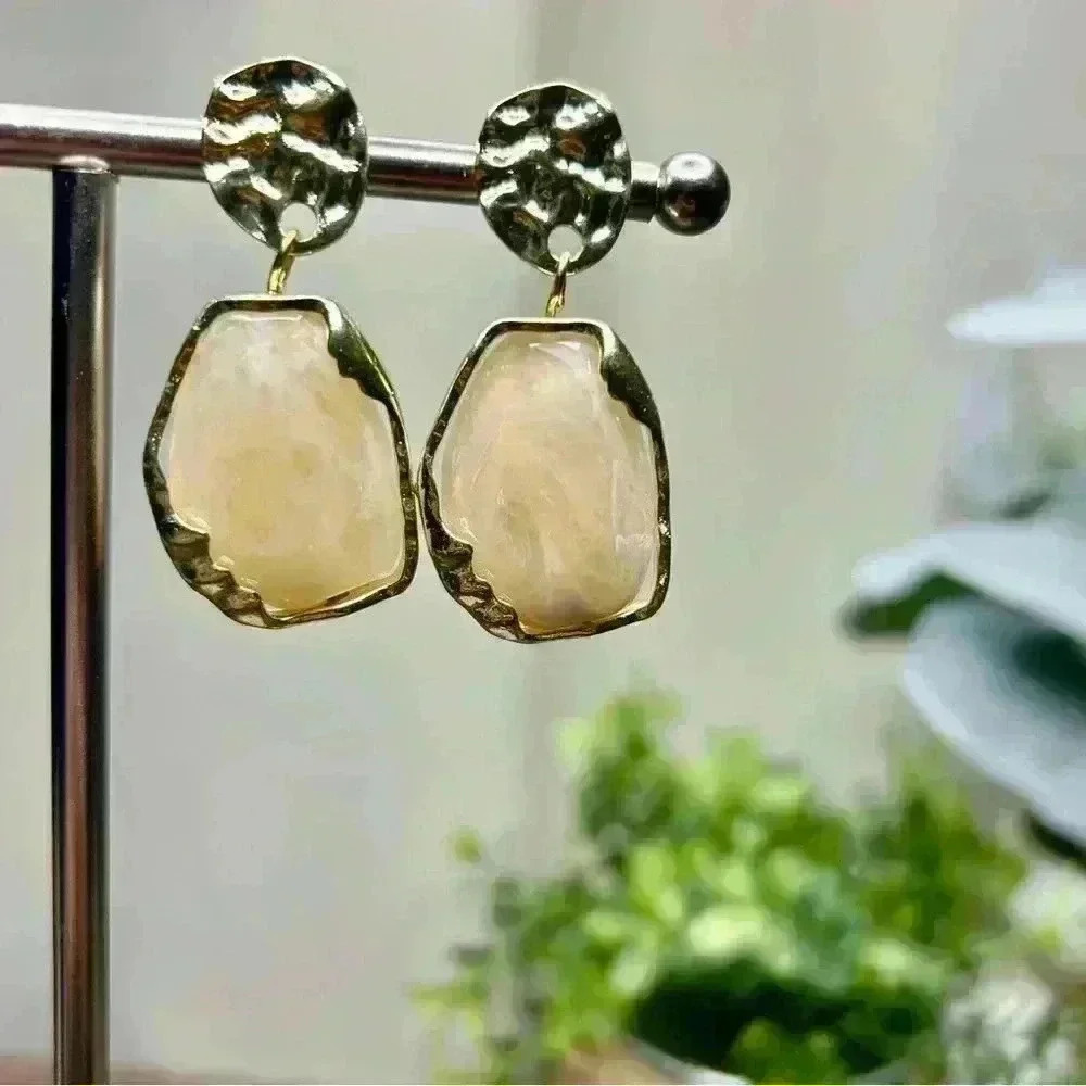 Large Resin Gem Geometric Crystal Drop Earrings